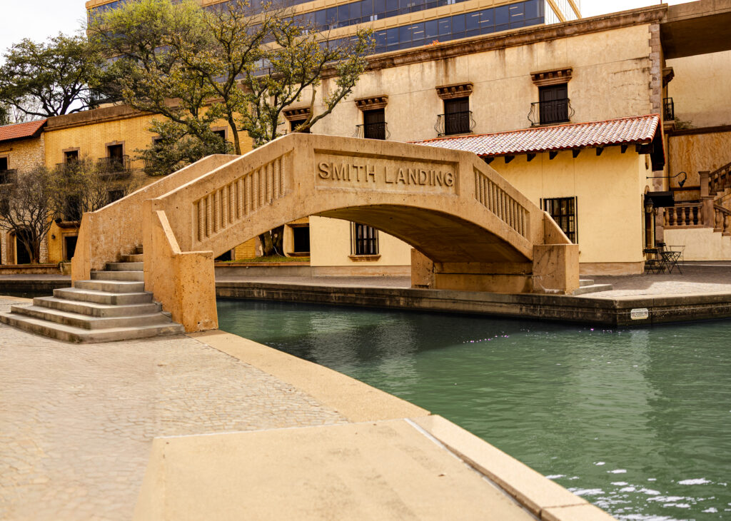 European-inspired bridge at the Mandalay Canal Walk in Irving, Texas